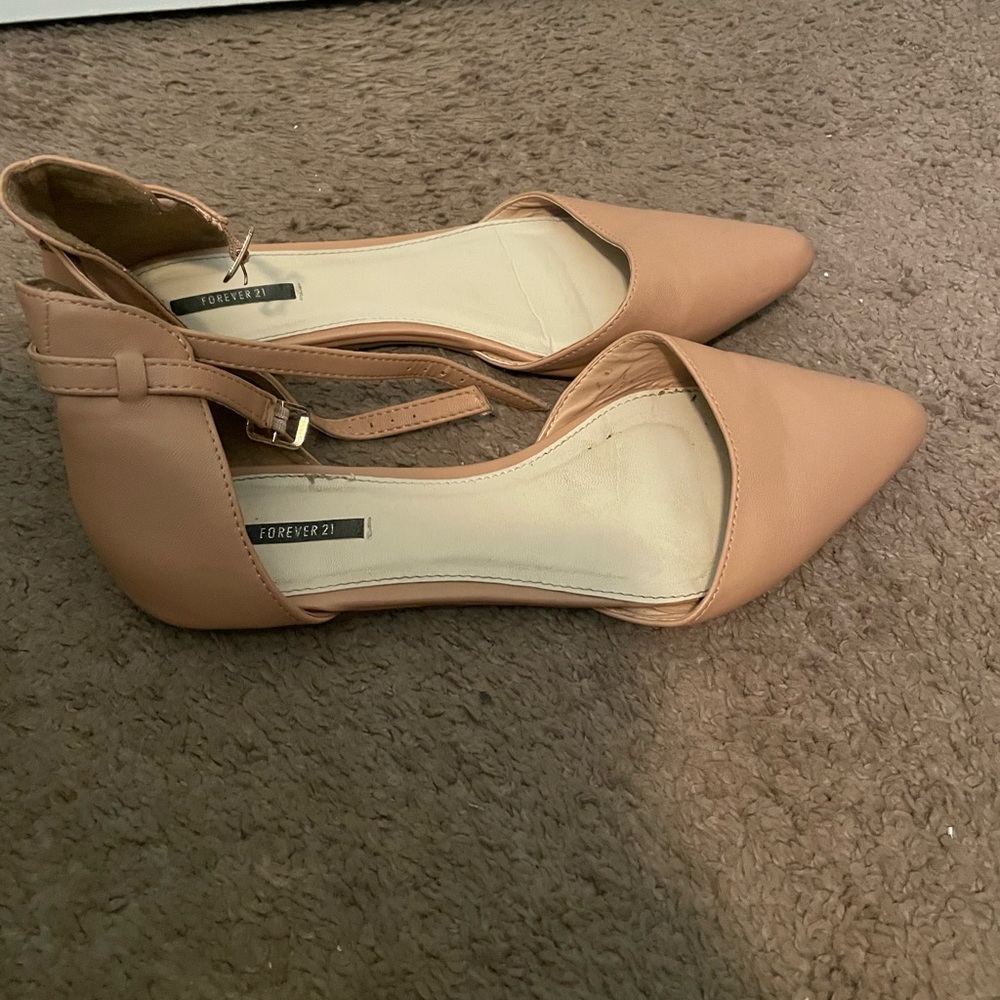 Brown tan leather ankle flats
